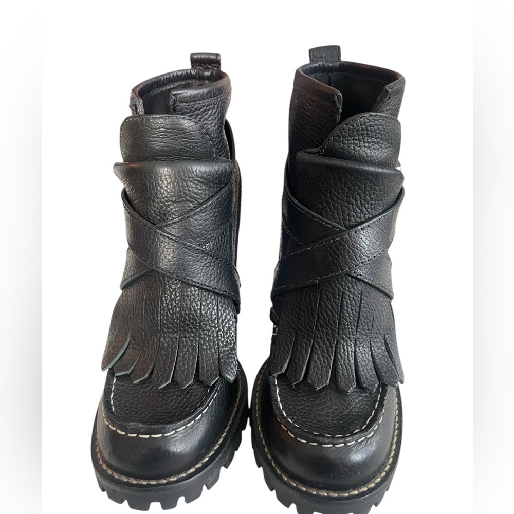 Tory Burch Black Leather Fringe Ankle Booties with Buckle - Picture 16 of 16